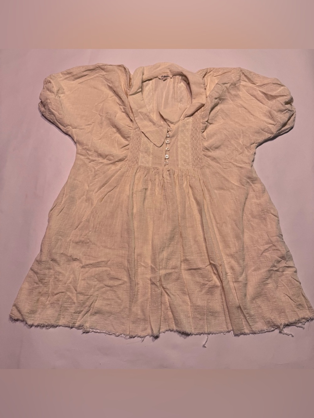 Oli & Hali Washed Ruffle Front Shirt Cream Cap Sleeve Lace Medium Bohemian